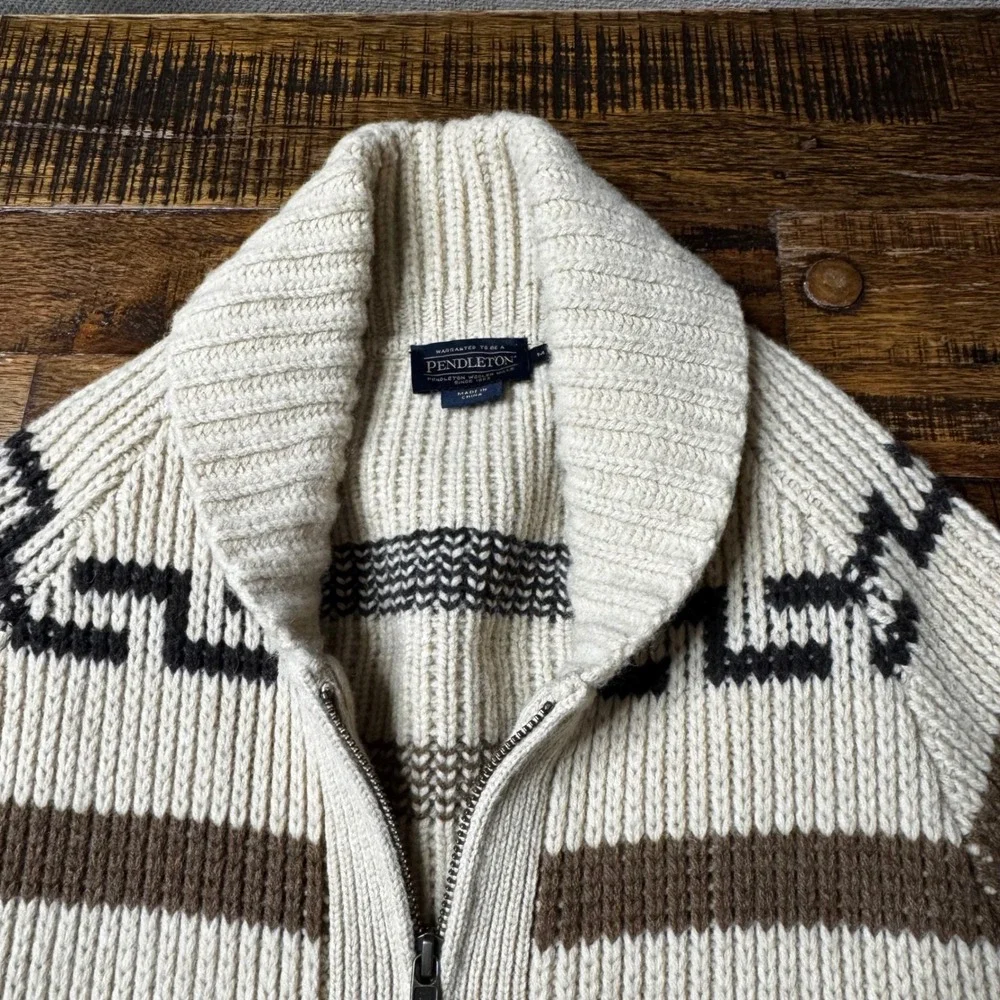 Pendleton The Westerley Big Lebowski Wool Zip Cardigan Sweater Tan Mens M